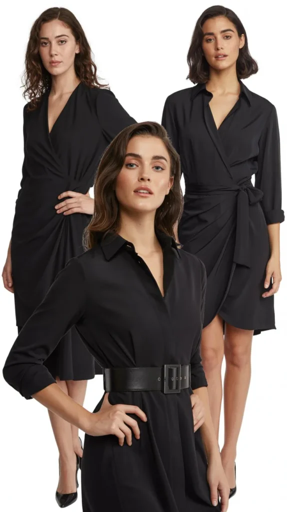 Black Shirt Dress with a Belted Waist