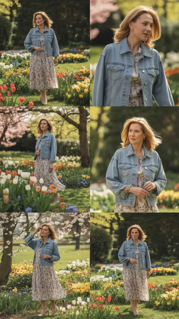 Floral Midi Dress with Denim Jacket