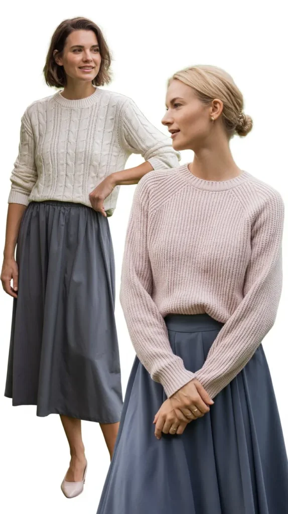 Lightweight Knit Sweater with Midi Skirt