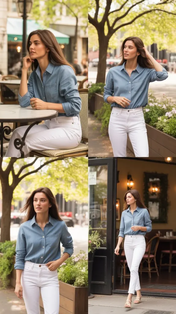 Chambray Shirt with White Jeans