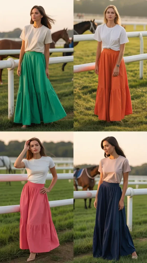 Colorful Maxi Skirt with a Simple Tee