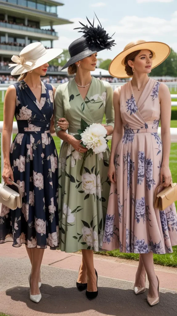 Classic Floral Midi Dress with a Statement Hat