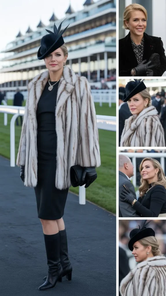  Faux Fur Coat with Sleek Dress