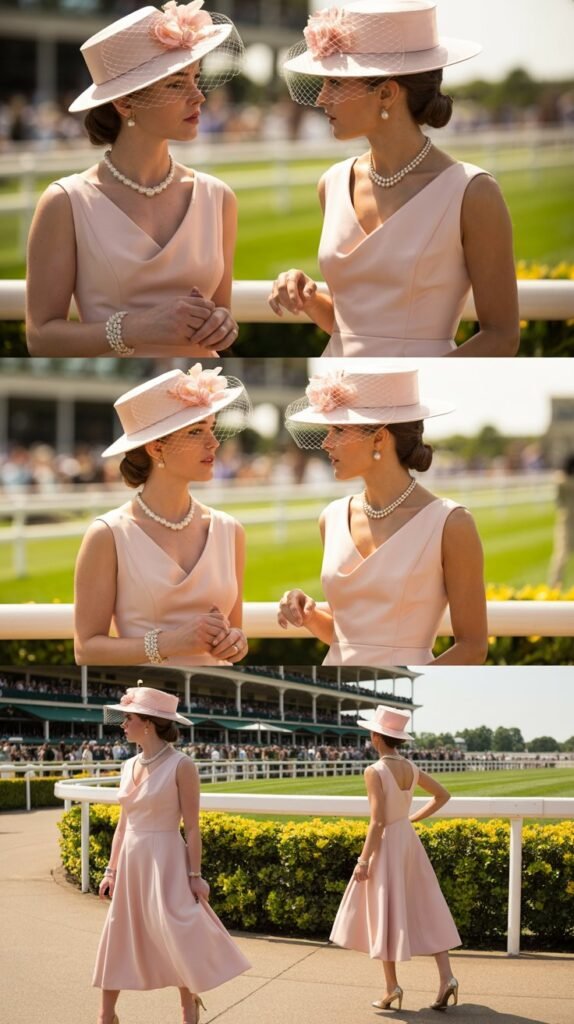 Pastel Pink A-Line Dress with Pillbox Hat