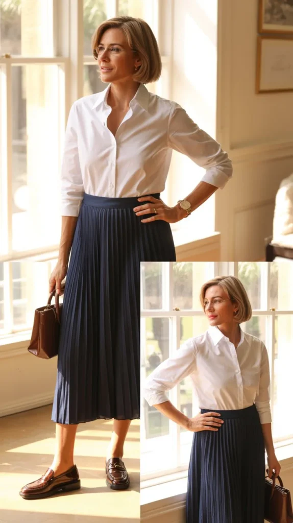Button-Down Shirt with Pleated Skirt