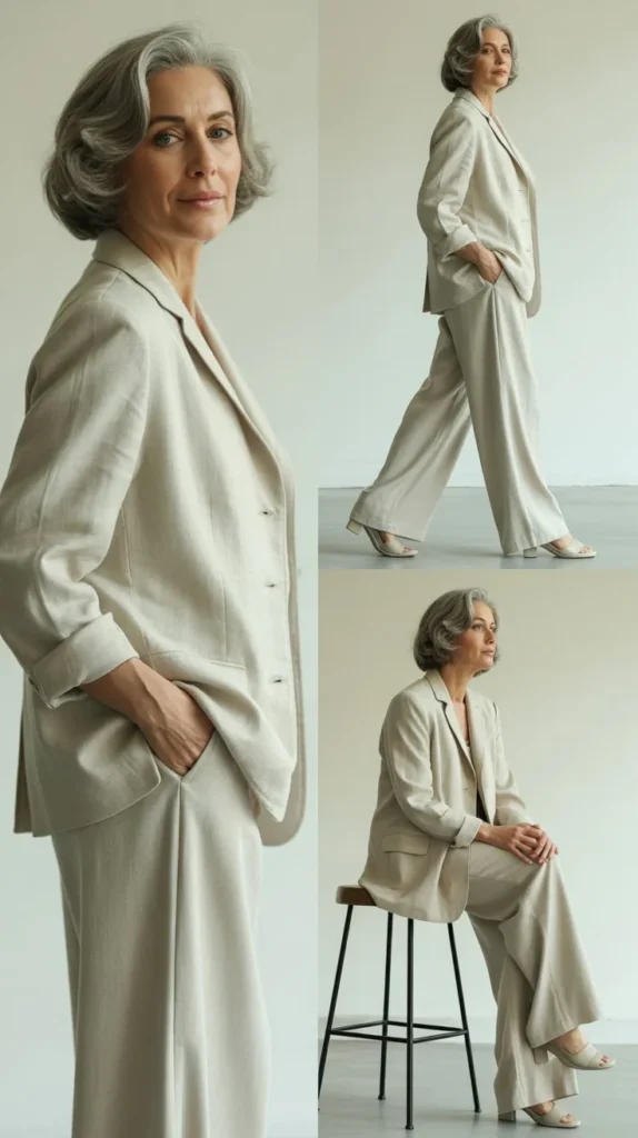 Linen Blazer with Relaxed Trousers