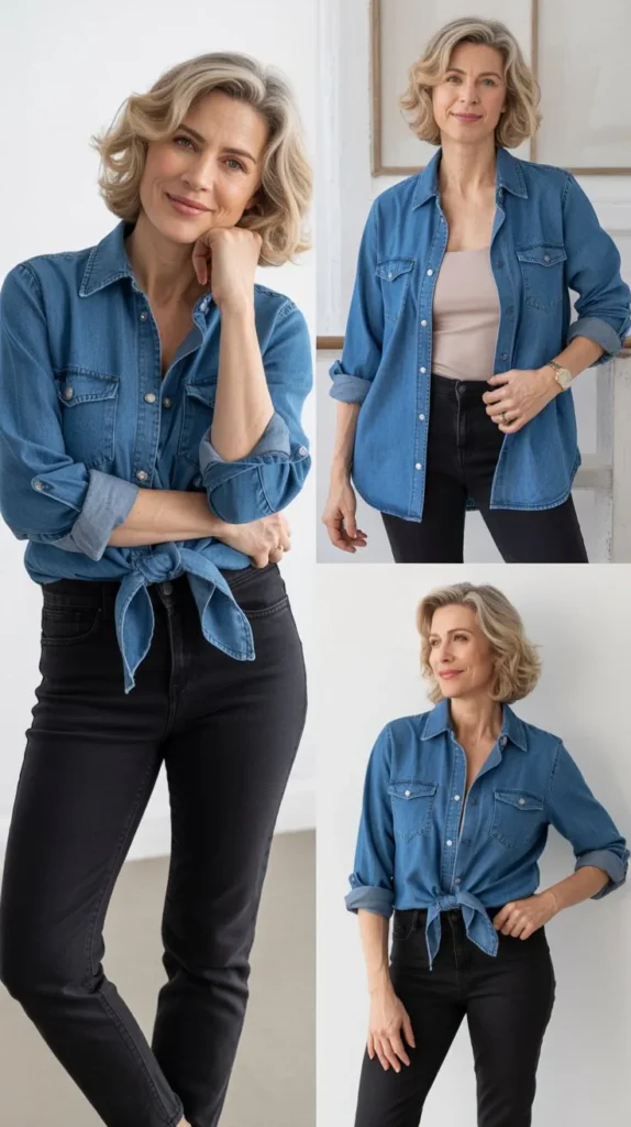 Denim Shirt with Black Jeans