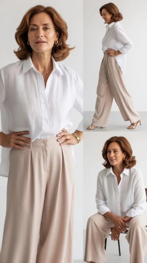 Linen Shirt with Wide-Leg Pants