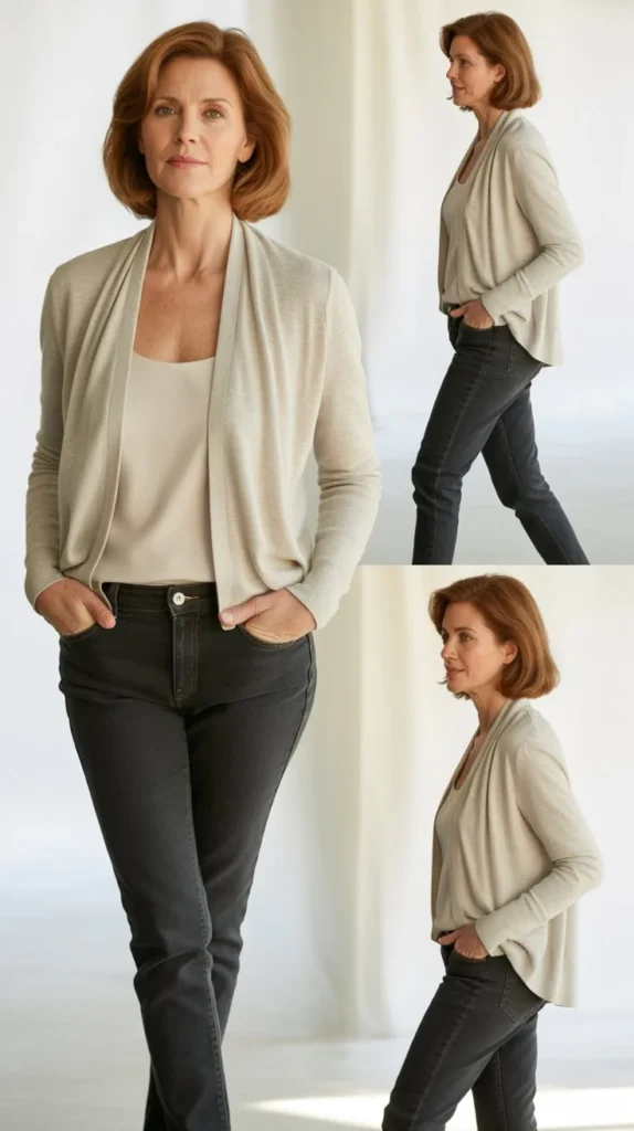 Elegant Cardigan with Slim Fit Jeans