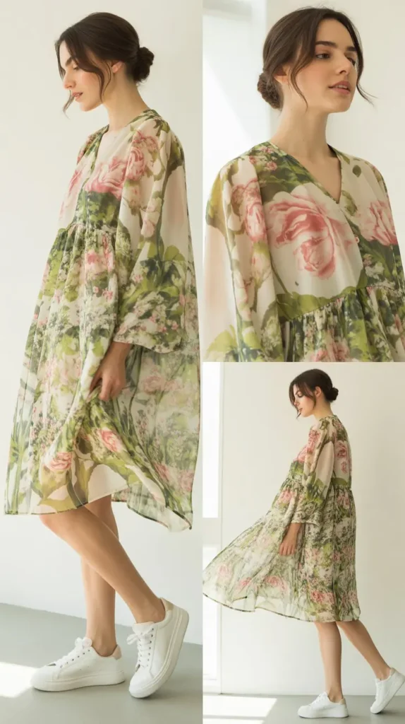 Floral Dress with White Sneakers