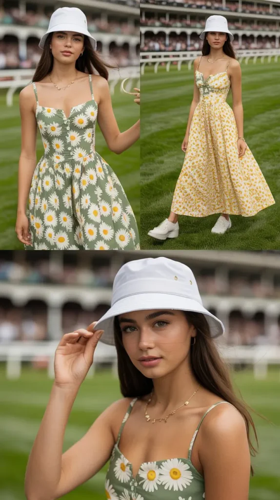 Daisy-Print Dress with a Bucket Hat