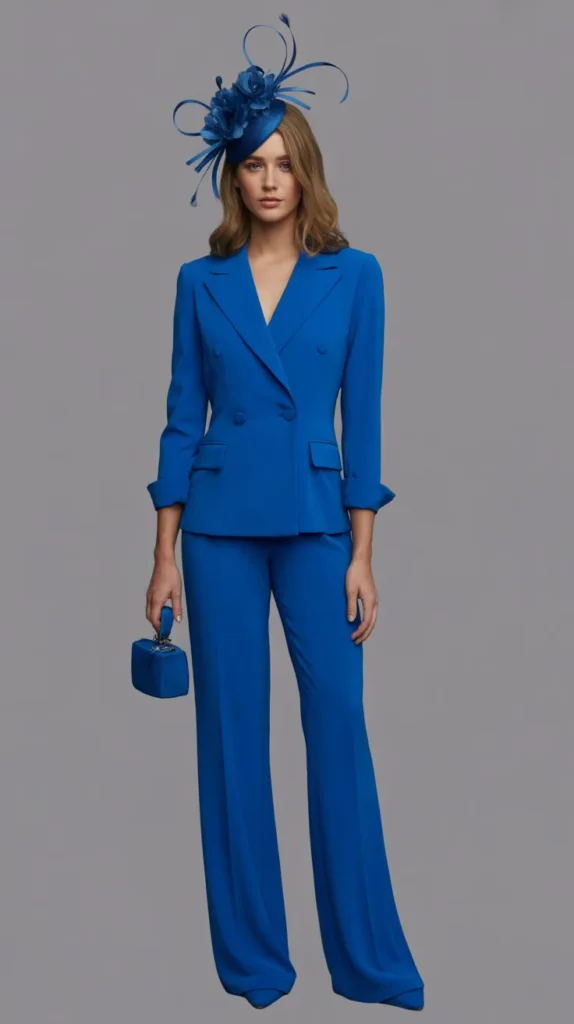  Royal Blue Suit Set with Floral Fascinator