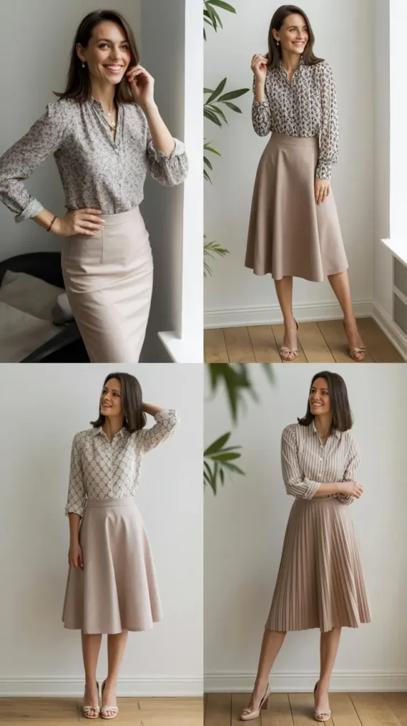 Printed Blouse with Neutral Skirt