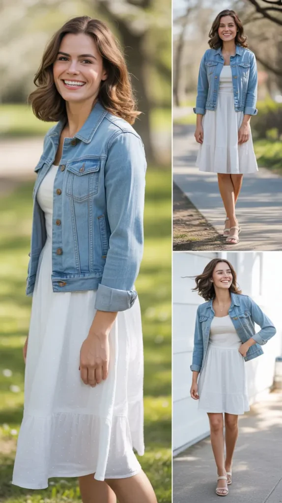 White Dress with Denim Jacket
