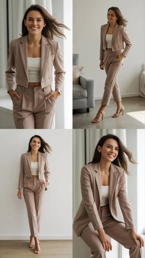 Cropped Blazer with High-Waist Pants
