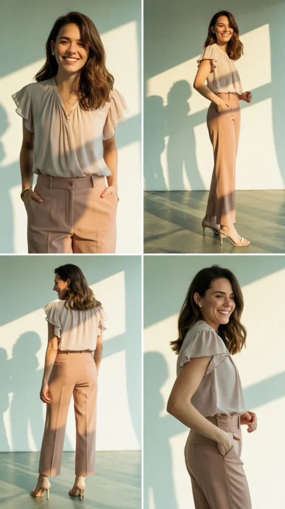 Ruffled Blouse with Straight-Leg Pants
