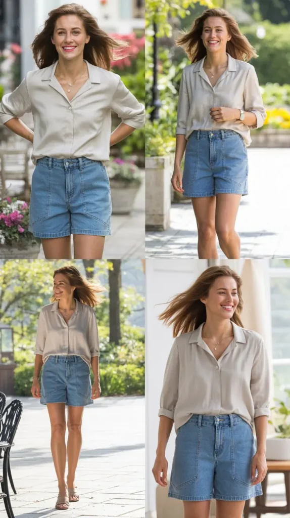 Denim Shorts with Lightweight Blouse