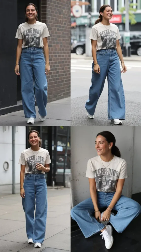 Graphic Tee with Wide-Leg Jeans