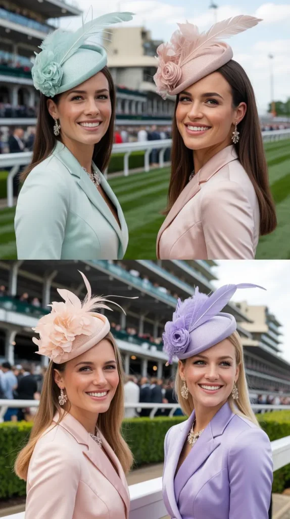 2. Pastel Power Suit with a Fascinator
