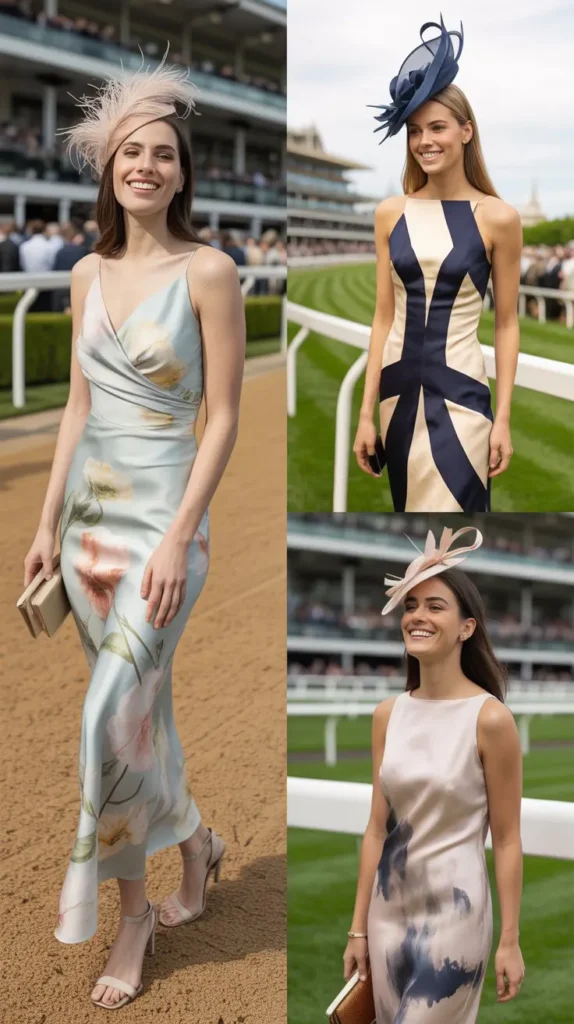17. Printed Silk Dress with a Minimalist Fascinator