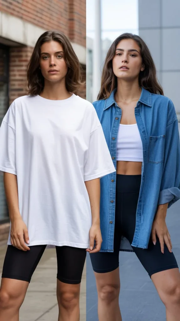 Oversized Shirt with Biker Shorts