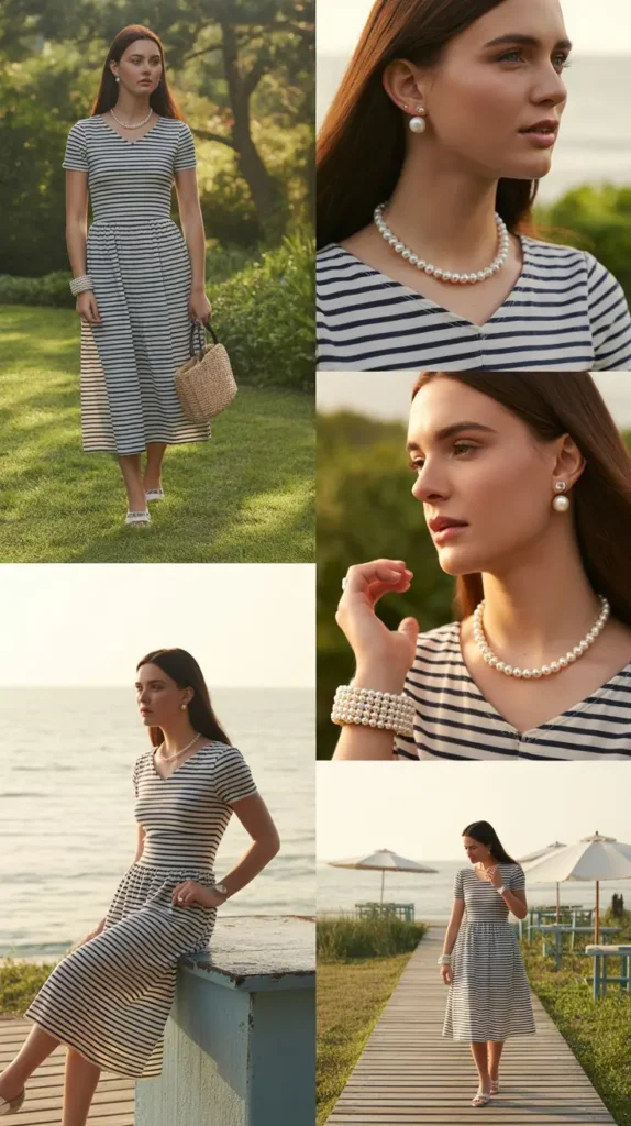 3. Navy and White Striped Ensemble with Nautical Accessories
