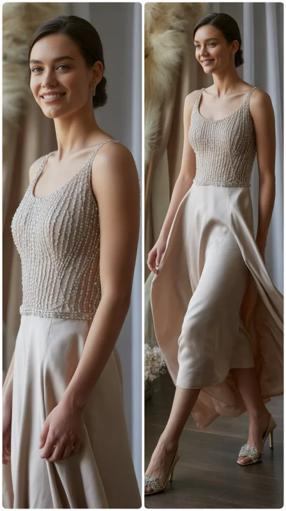 18. Structured Bodice with Flowing Skirt Design