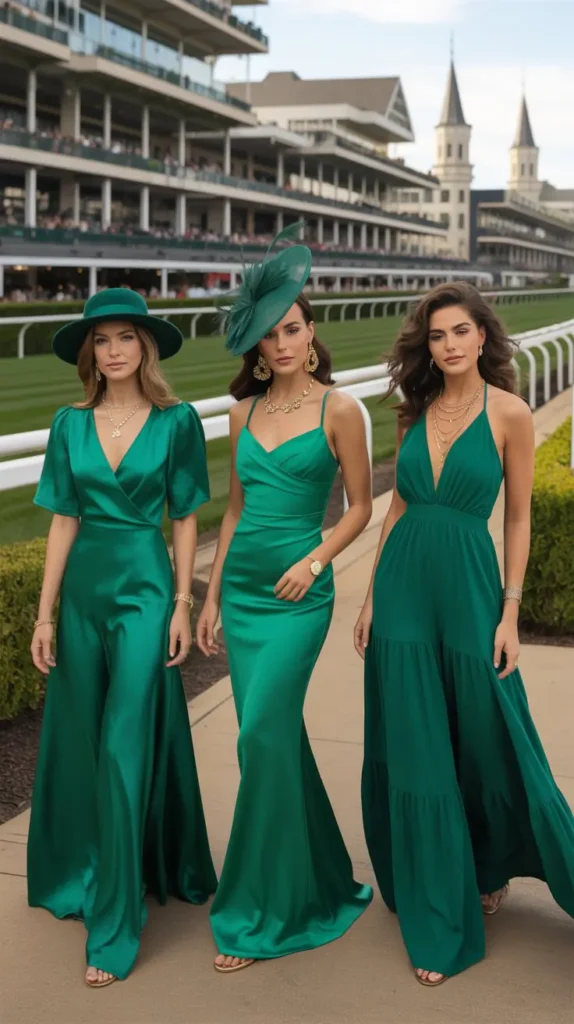 9. Emerald Green Maxi Dress with Gold Accessories