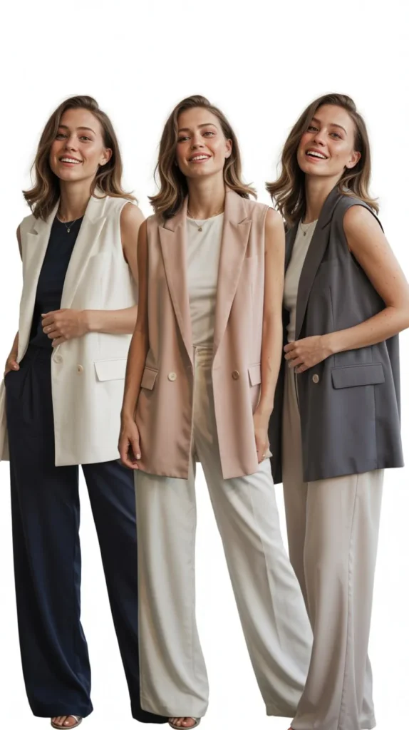 Sleeveless Blazer with Wide-Leg Pants