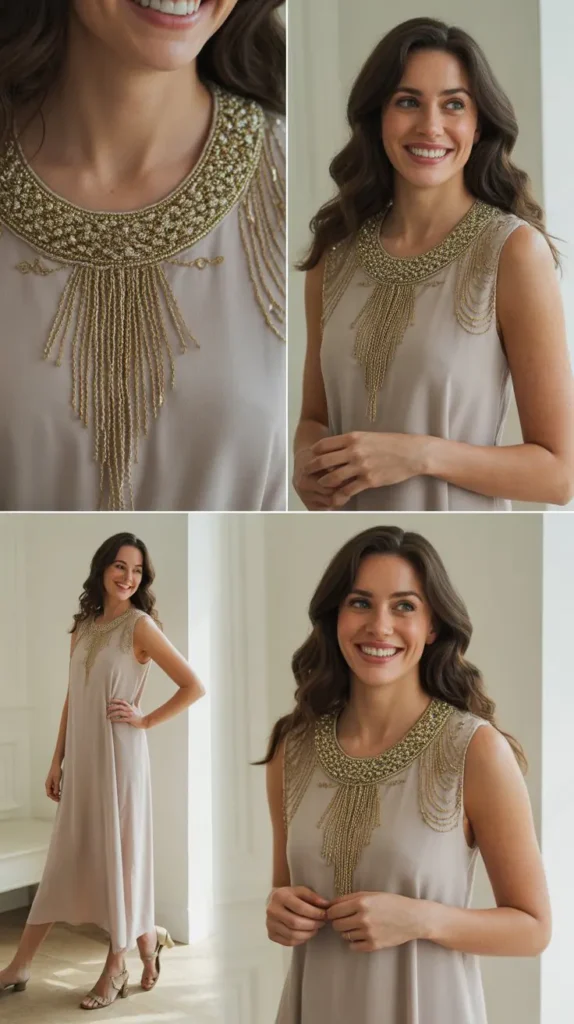 19. Metallic Accents with Neutral Base Dress