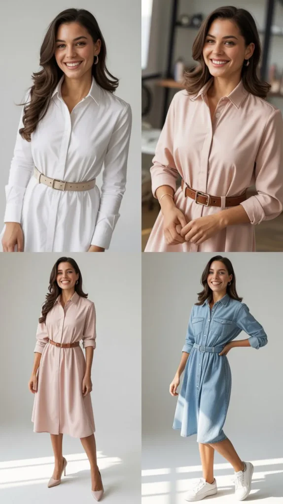 Structured Shirt Dress with Heels