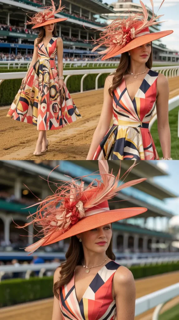 Artistic Print Dress with Bold Hat