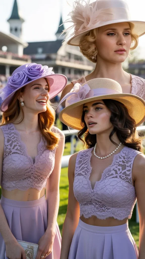 20. Lilac Lace Two-Piece Set with a Decorated Hat