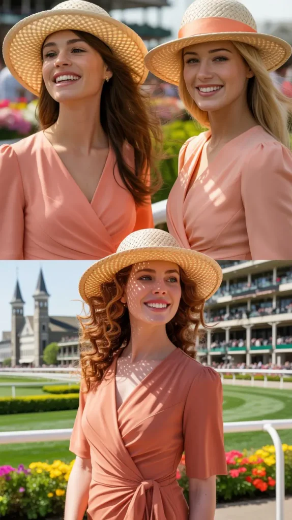 Coral Wrap Dress with a Woven Straw Hat