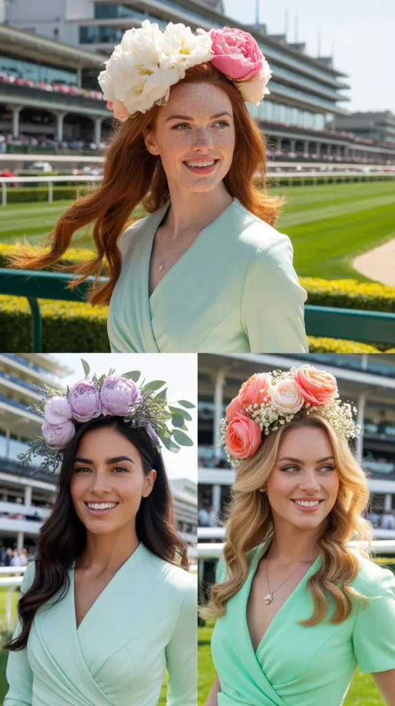 5. Mint Green Wrap Dress with Floral Crown Hat
