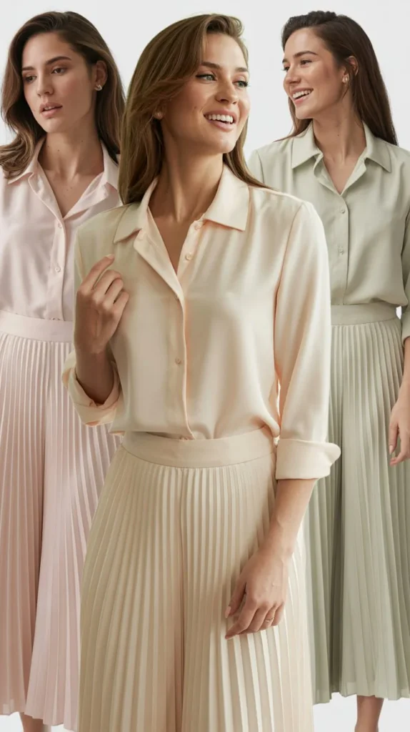 Pleated Skirt with Silk Top