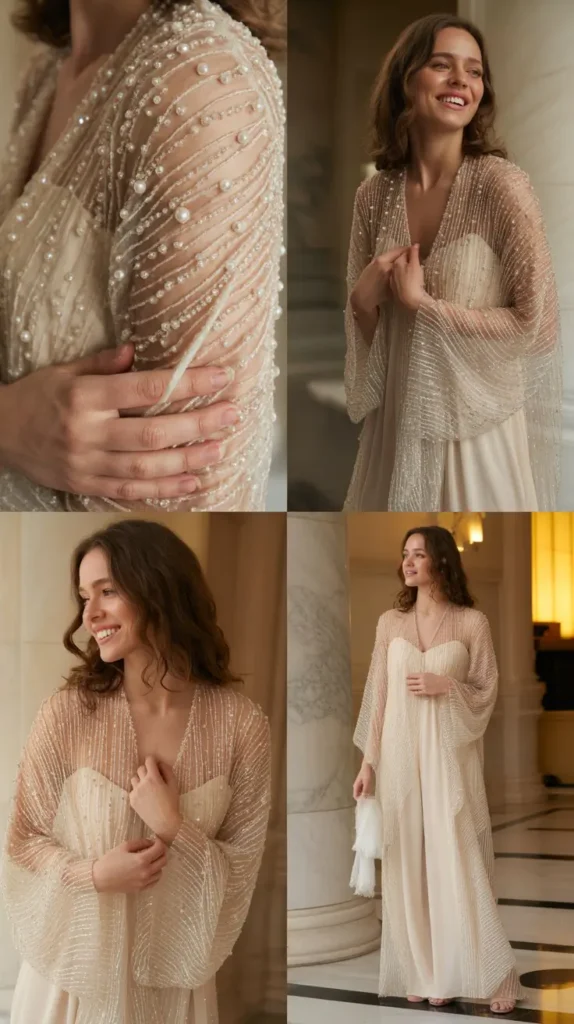 8. Sheer Overlay Gown with Delicate Beading
