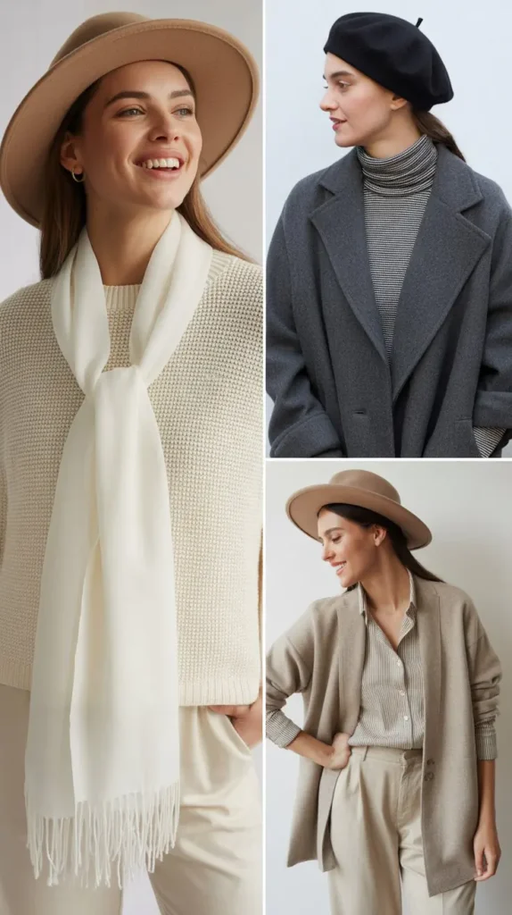 5. Monochromatic Look with Layered Texture and Statement Hat