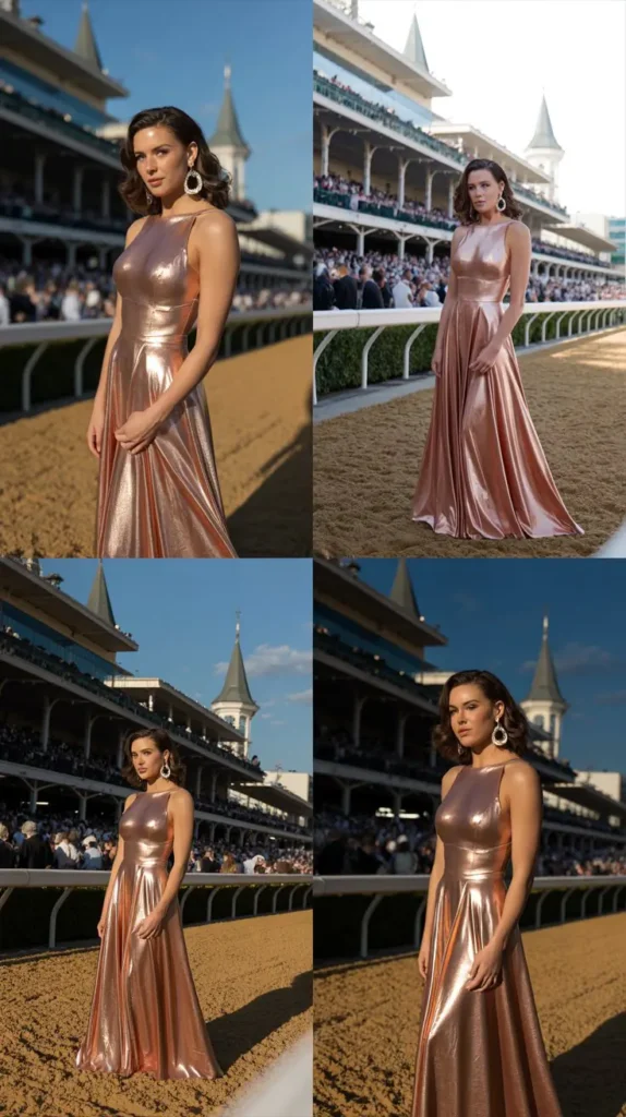 Metallic Dress with Statement Earrings