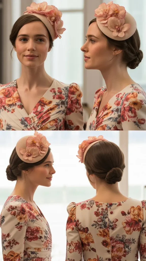 4. Floral Print Dress with Coordinating Fascinator