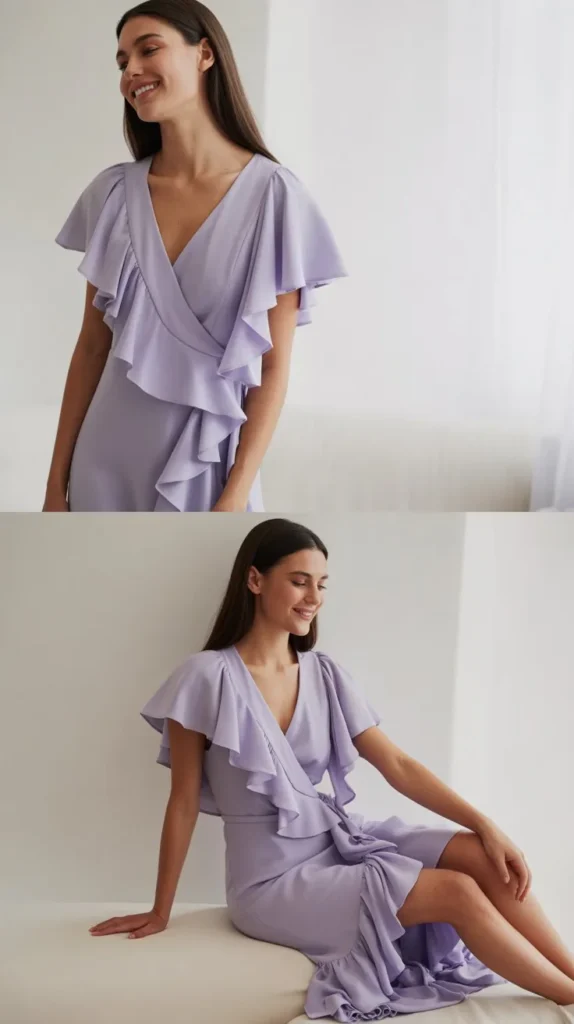 11. Elegant Wrap Dress with Cascading Ruffle Details