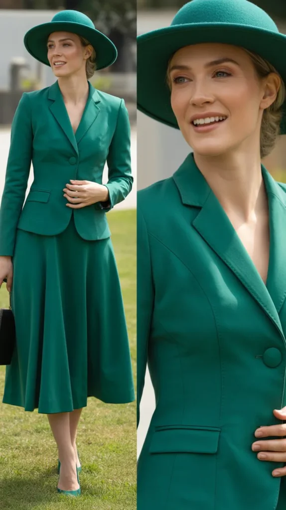 13. Midi Skirt with Tailored Matching Top and Wide Hat