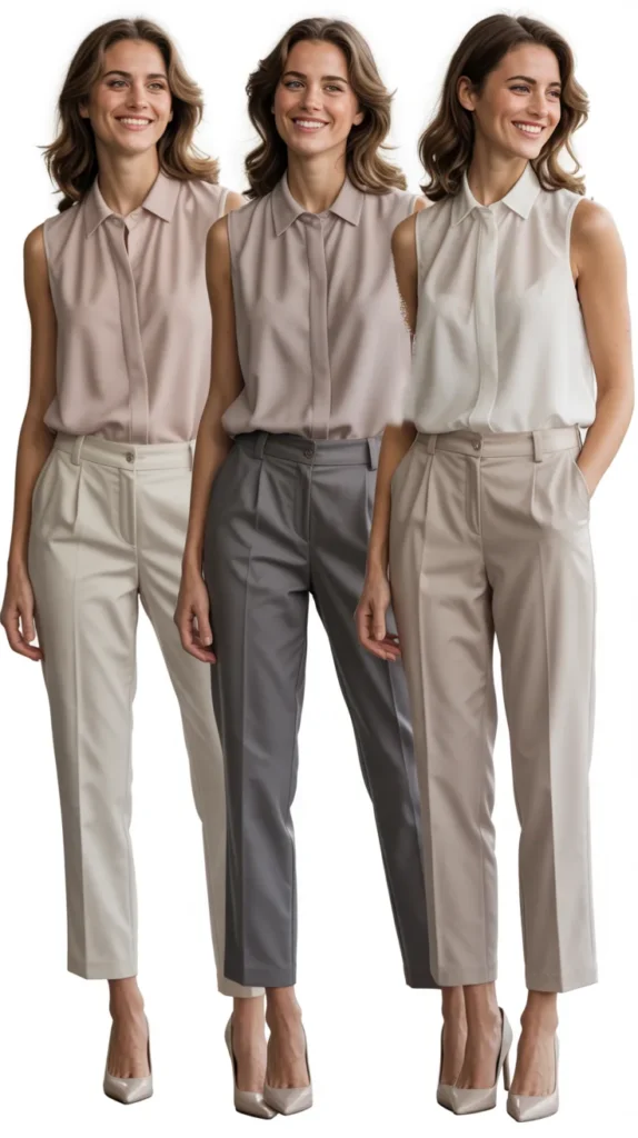  Cropped Trousers with Sleeveless Blouse