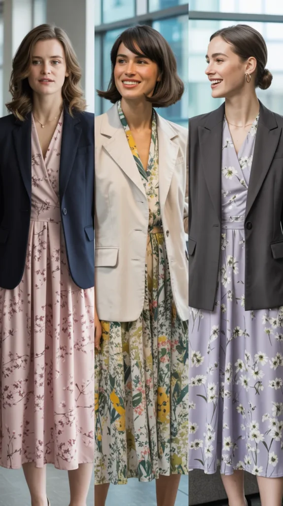  Floral Midi Dress with Structured Jacket