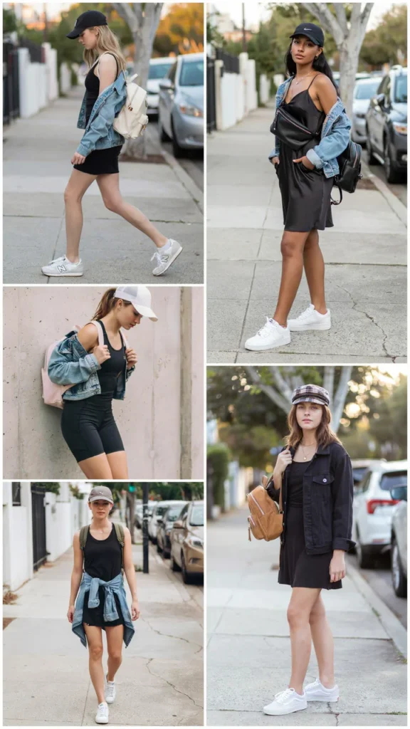 Black Tank Dress with White Sneakers