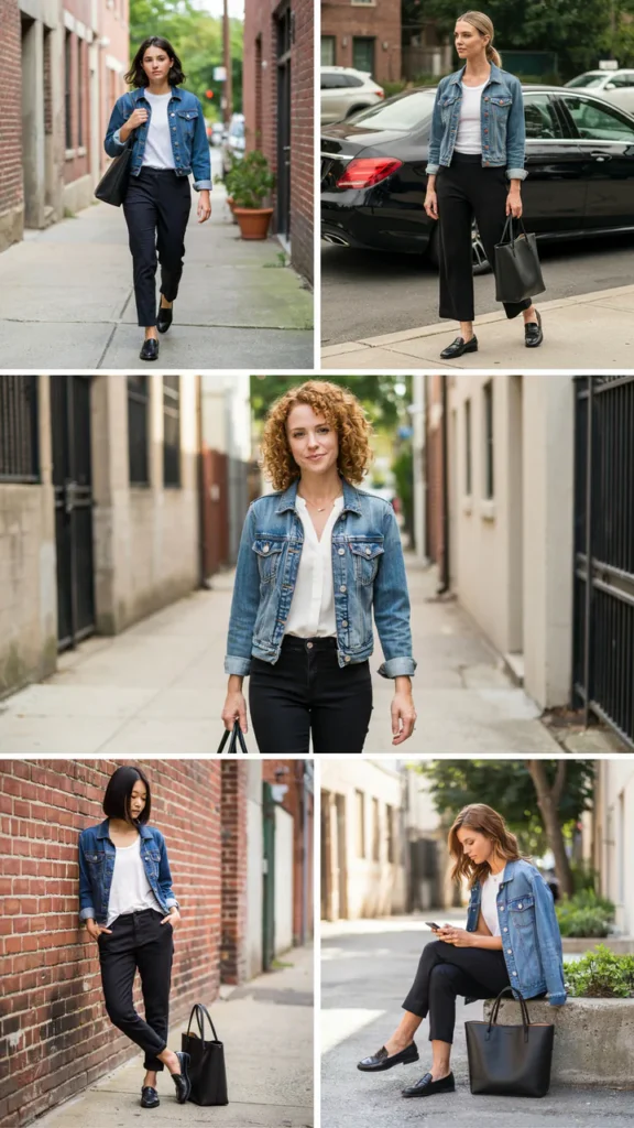 Denim Jacket with Black Dress Pants