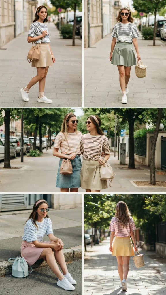 Striped T-Shirt with Casual Skirt