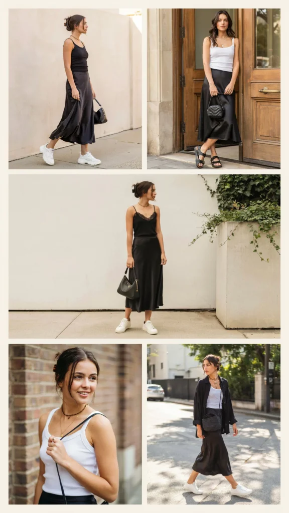 Cami Top with Satin Midi Skirt