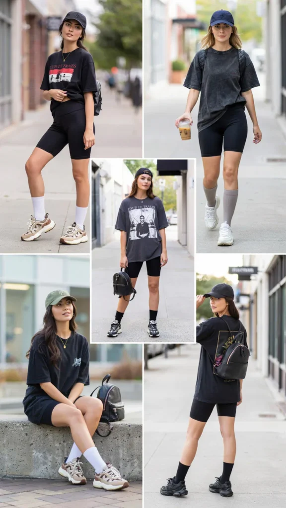 Oversized Band T-Shirt with Biker Shorts