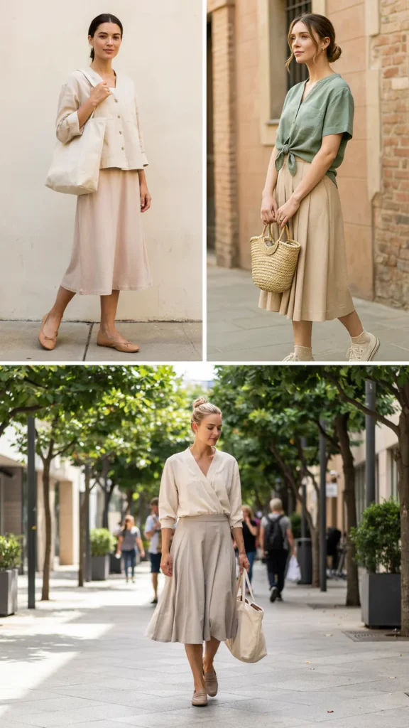  Hot-Weather Linen Top with a Midi Skirt